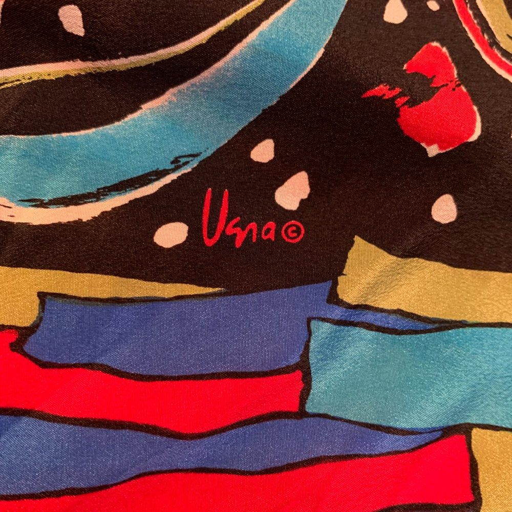 Vena Silk Black Royal Olive Red & Turquoise 90s Square 30.5" Scarf